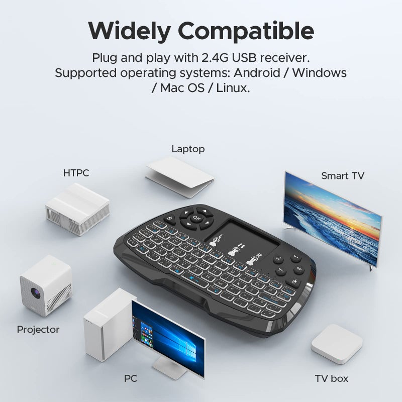 Miritz A3 Bluetooth Mini Keyboard with Touchpad - Universal 2.4GHz Backlit Handheld Keyboard & Mouse Combo for Smart TV/PC/Android TV/PS4/MacOS/Tablet - Image 2